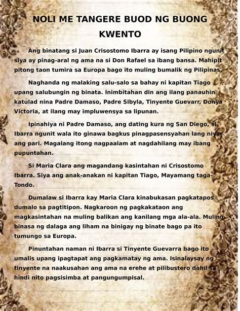 Buod ng noli me tangere tagalog